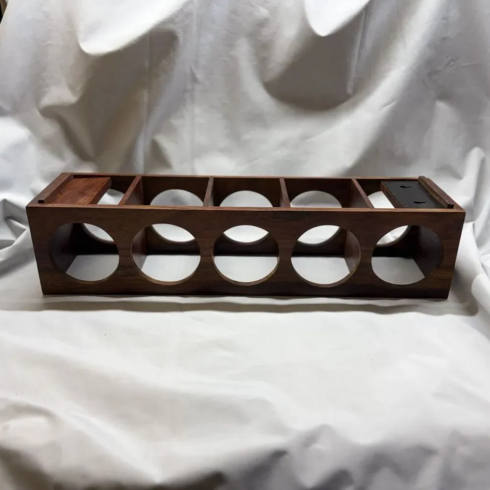 Crate & Barrel 5 Bottle Sheesham Wood Wall Mount Wine Rack Mid Century Modern